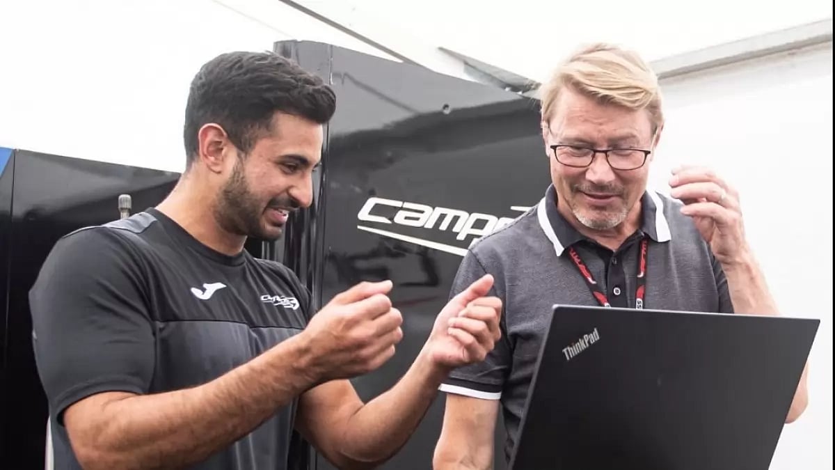Kush Maini (L) with his new mentor Mika Hakkinen who is two times Formula 1 World Champion. 