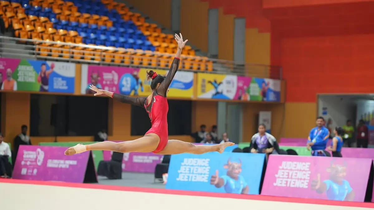 Gymnastics action from the National Games 2023.