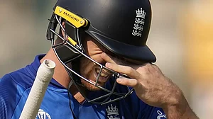 England captain Jos Buttler reacts after losing his wicket against Sri Lanka in Bengaluru.
