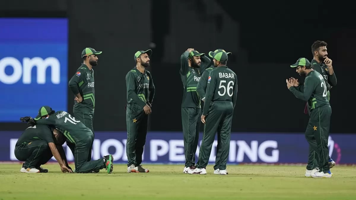 Pakistan players react during their narrow defeat to South Africa in Chennai.