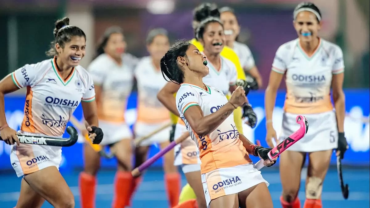 India celebrate a goal during their match against Malaysia in Ranchi.
