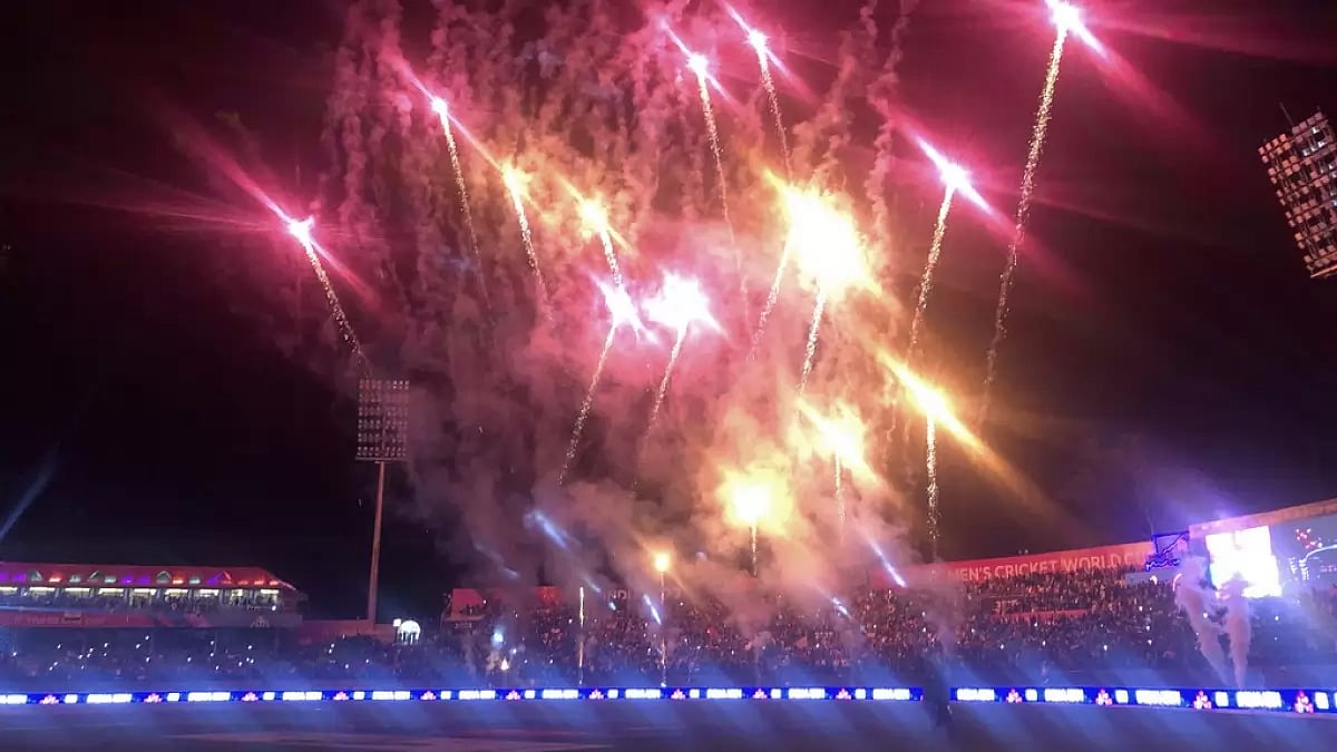Fireworks display at HPCA Stadium in Dharamsala after India won against New Zealand