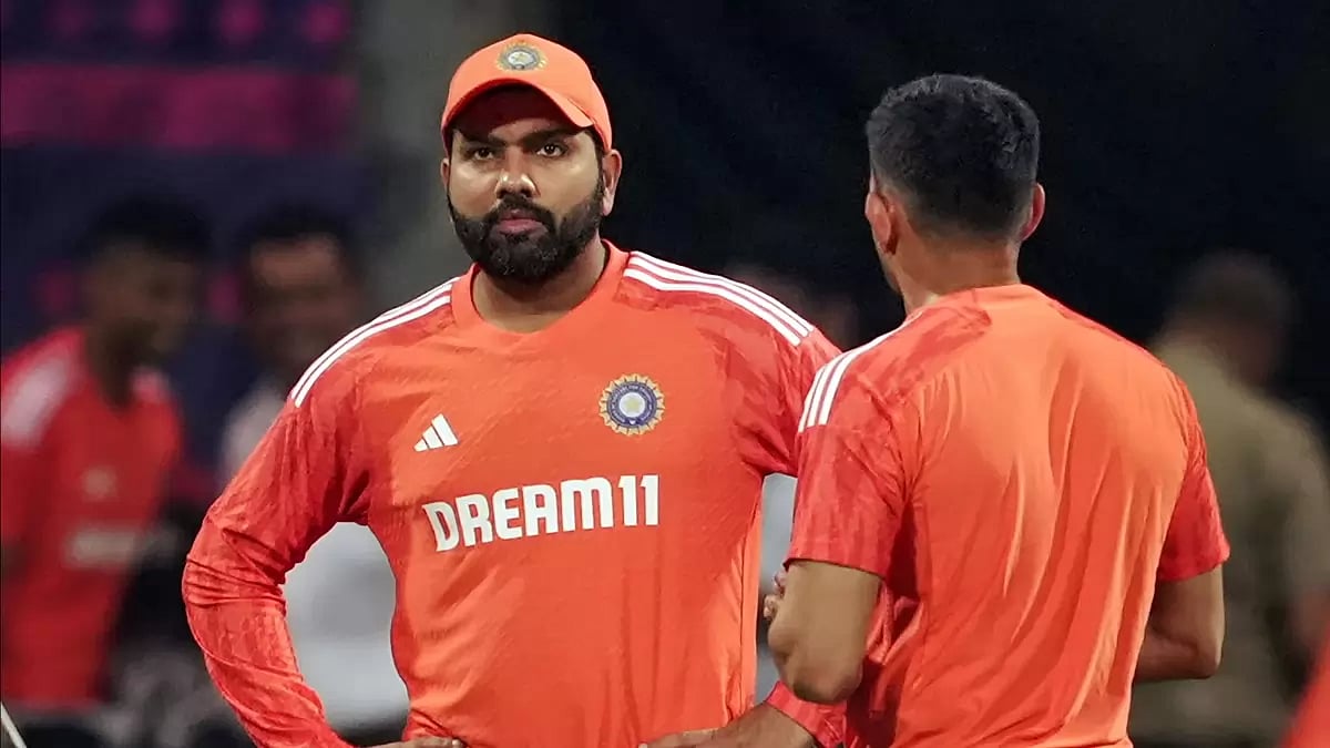 Rohit Sharma attends India's practice session in Mumbai.