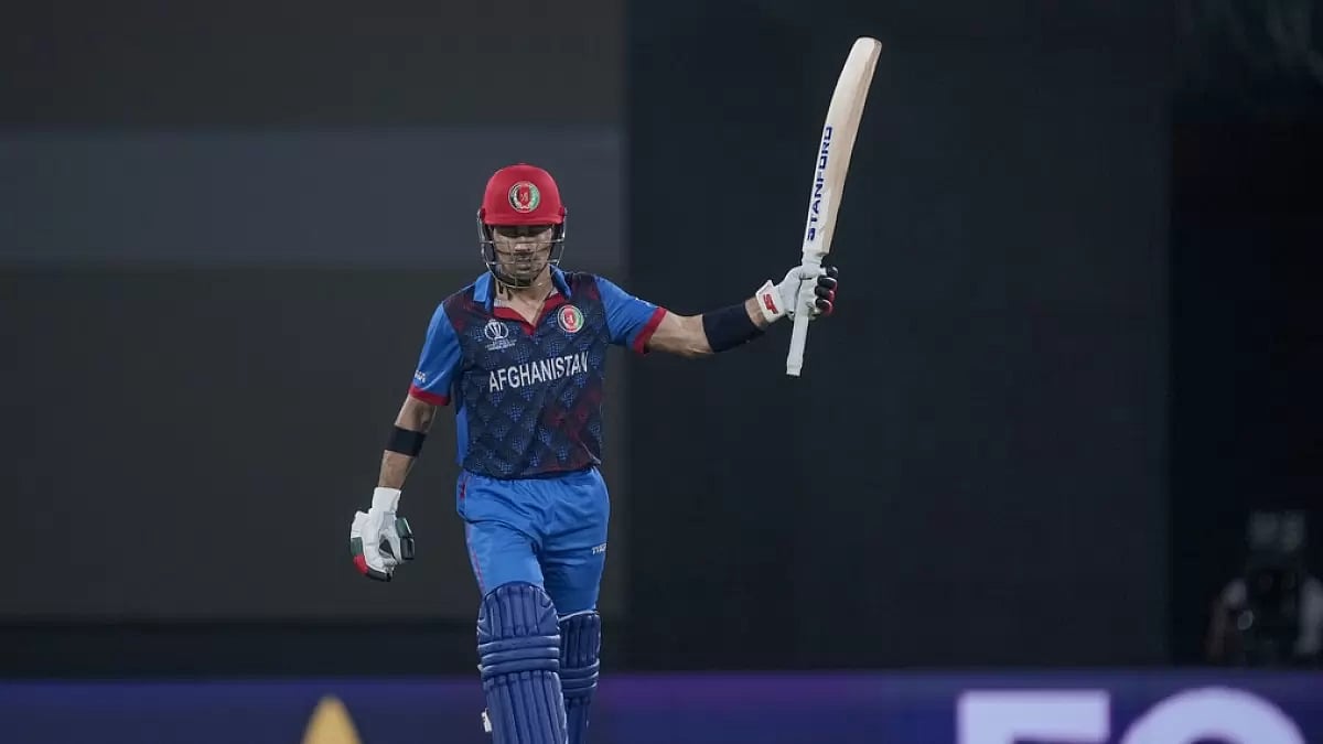 Rahmanullah Gurbaz in action during the 2023 ODI World Cup.