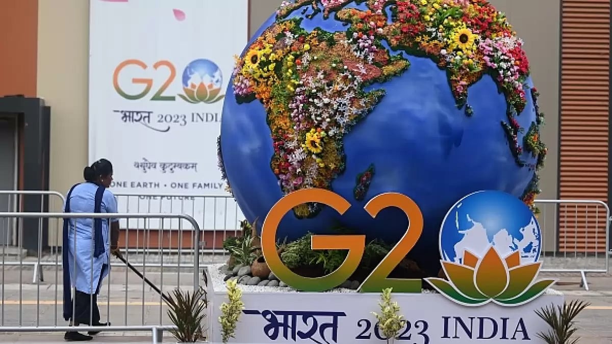 A G20 installation mentioning 'Bharat' before 'India' at G20 Summit, Delhi