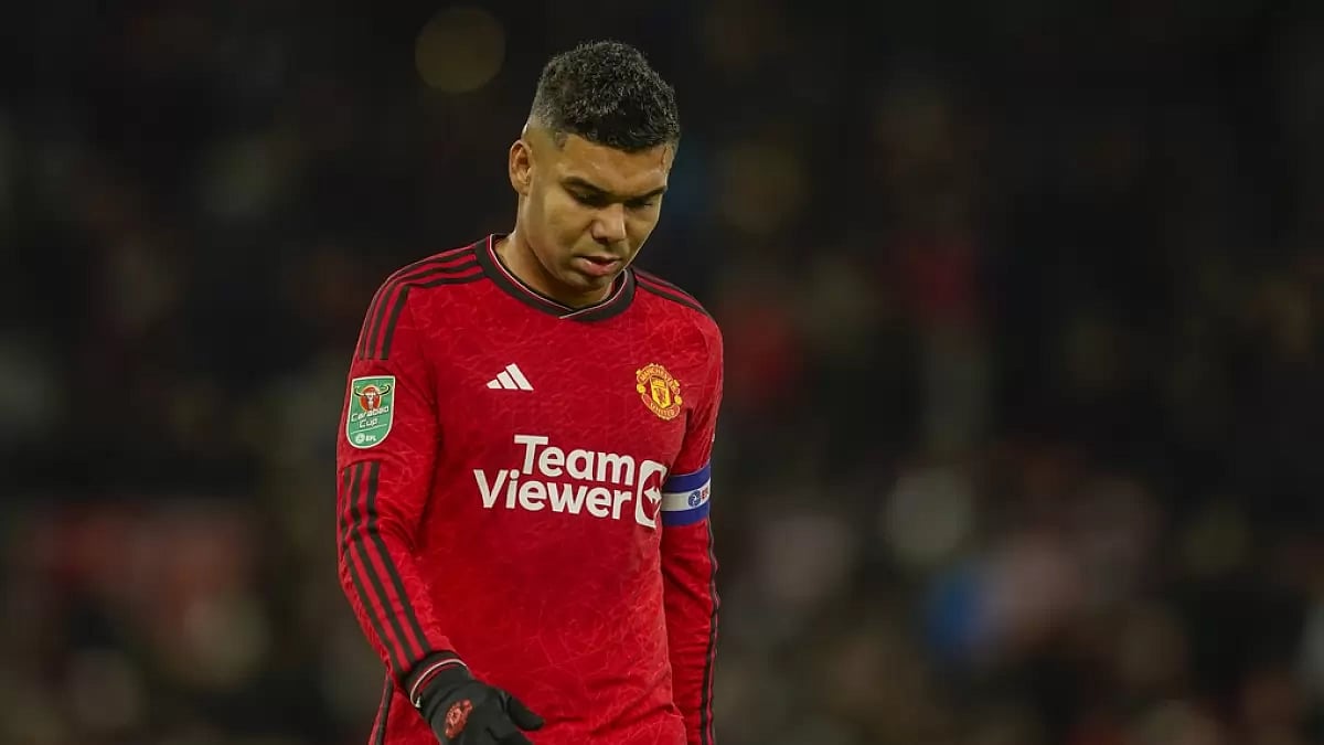 Manchester United's Casemiro leaves the pitch after the first half against Newcastle at Old Trafford