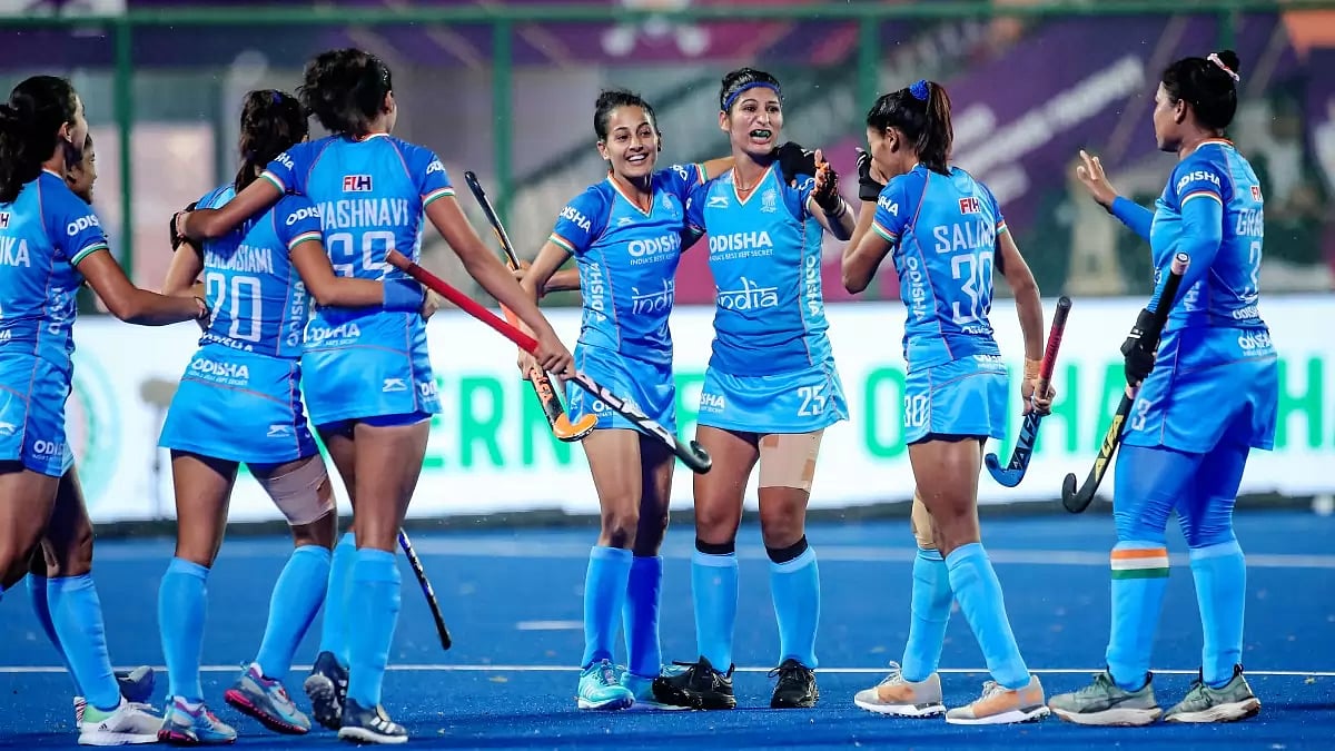 India womens hockey team celebrates a goal during its Asian Champions Trophy 2023 campaign. 