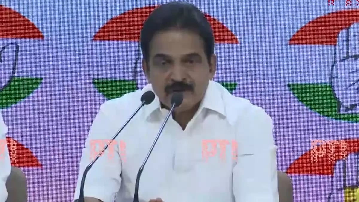 Congress leader KC Venugopal spoke at a presser.