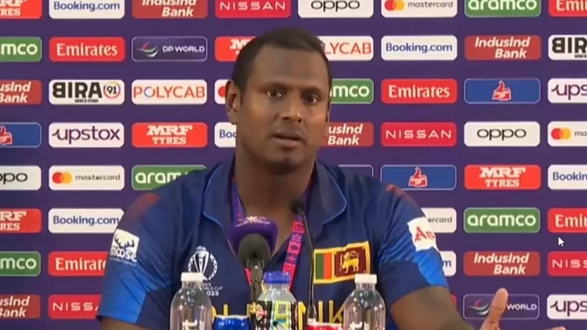 Angelo Mathews during the post-match press-conference