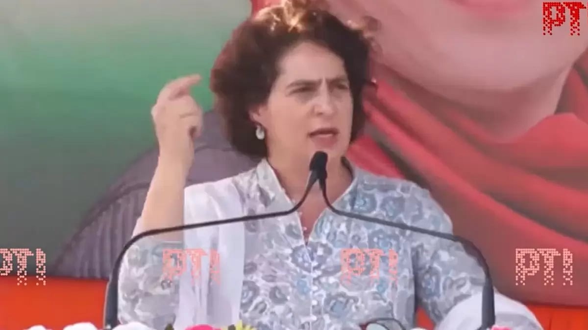 Congress leader Priyanka Gandhi at a public rally in Kurud, Chhattisgarh.