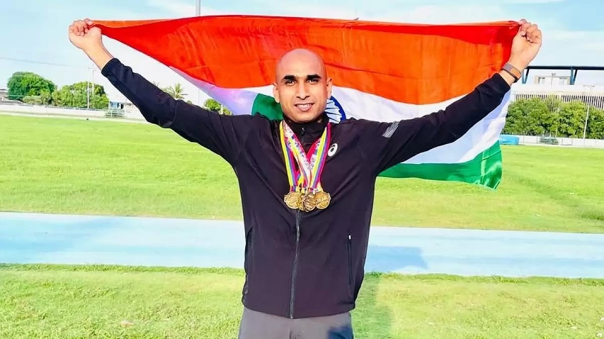 The victorious Lt Col Sanjeev Malik at World Medical and Health Games in Cartagena, Colombia.