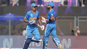 Shubman Gill (left) and Virat Kohli in action during the ICC Cricket World Cup 2023.