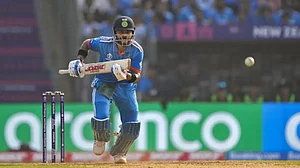 Virat Kohli in action against New Zealand in Mumbai during the 2023 ODI World Cup.