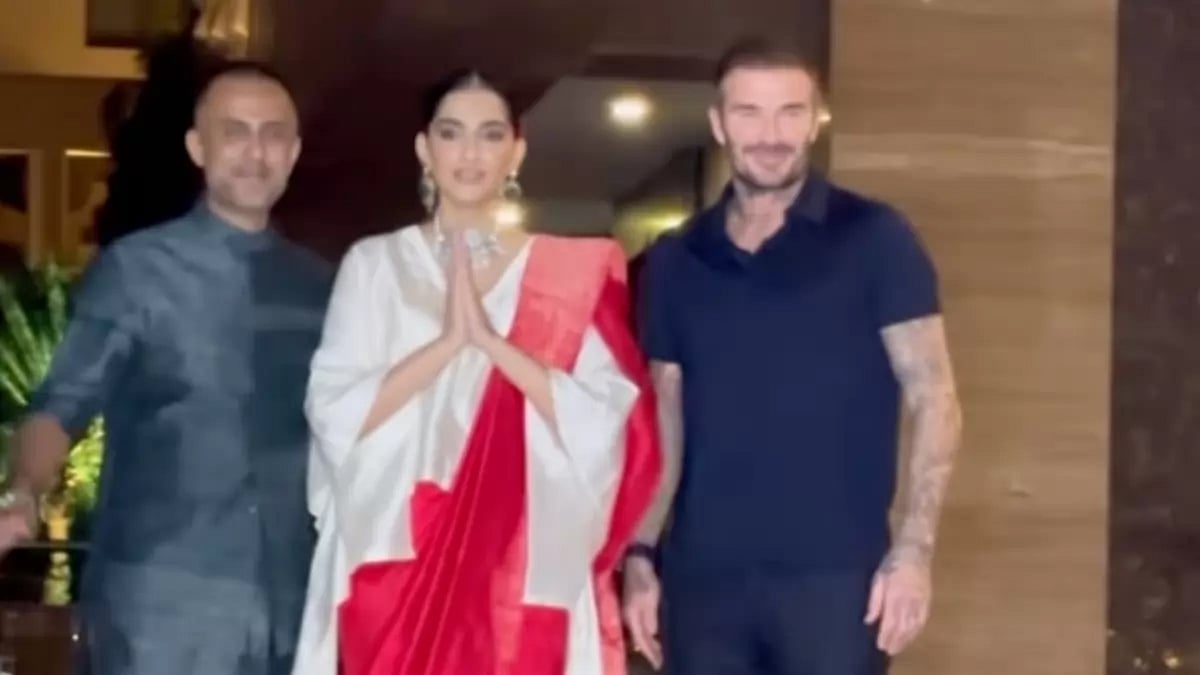 Anand Ahuja and Sonam Kapoor with David Beckham