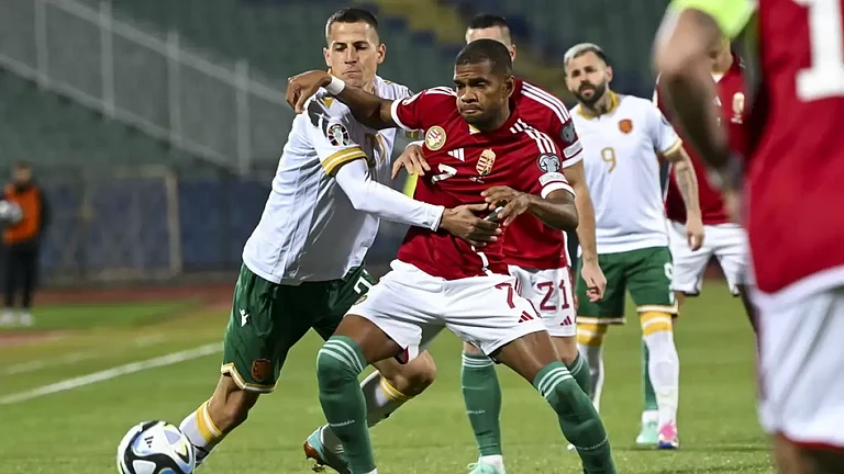 Action from the Hungary vs Bulgaria game at the 2024 Euro Qualifiers. - null