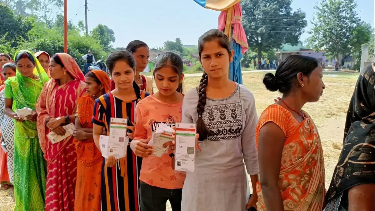 Voters at a booth in Madhya Pradesh