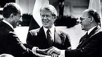 President Carter (C), Anwar Sadat, President of Egypt (L), and Menacham Begin, PM of Isr'l (R)
