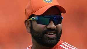 Rohit Sharma during a practice session in Ahmedabad for the 2023 ODI World Cup final.