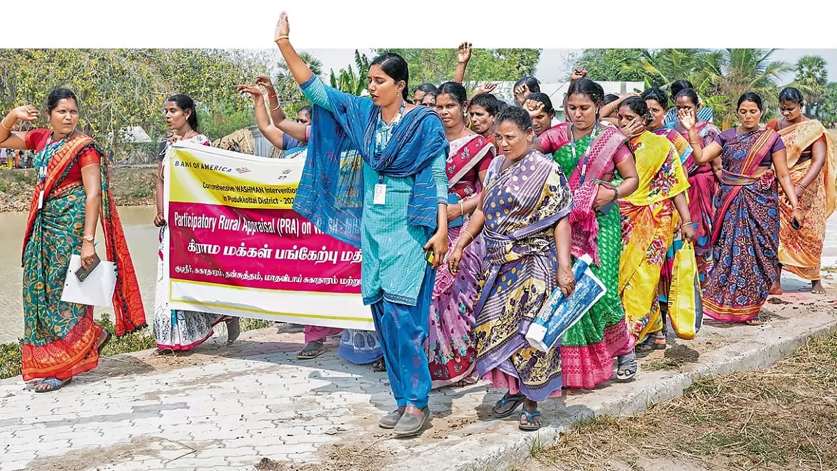 Women in an awareness walk on plastic-free periods in Pudukottai