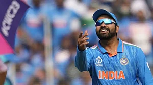 Rohit Sharma spins the coin at the toss of the India vs Australia final of 2023 ODI World Cup.