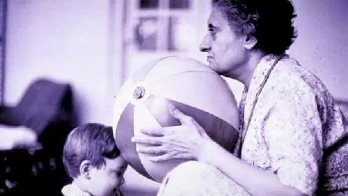 Indira Gandhi with her grandson Rahul Gandhi.