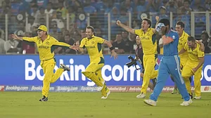 Australian players celebrating after winning the finals against India in Ahmedabad