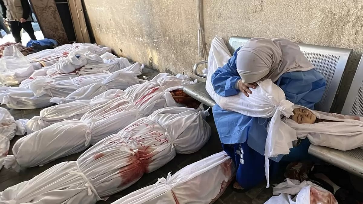 Palestinians killed by Israeli airstrikes on Jabaliya refugee camp, at the Indonesian hospital