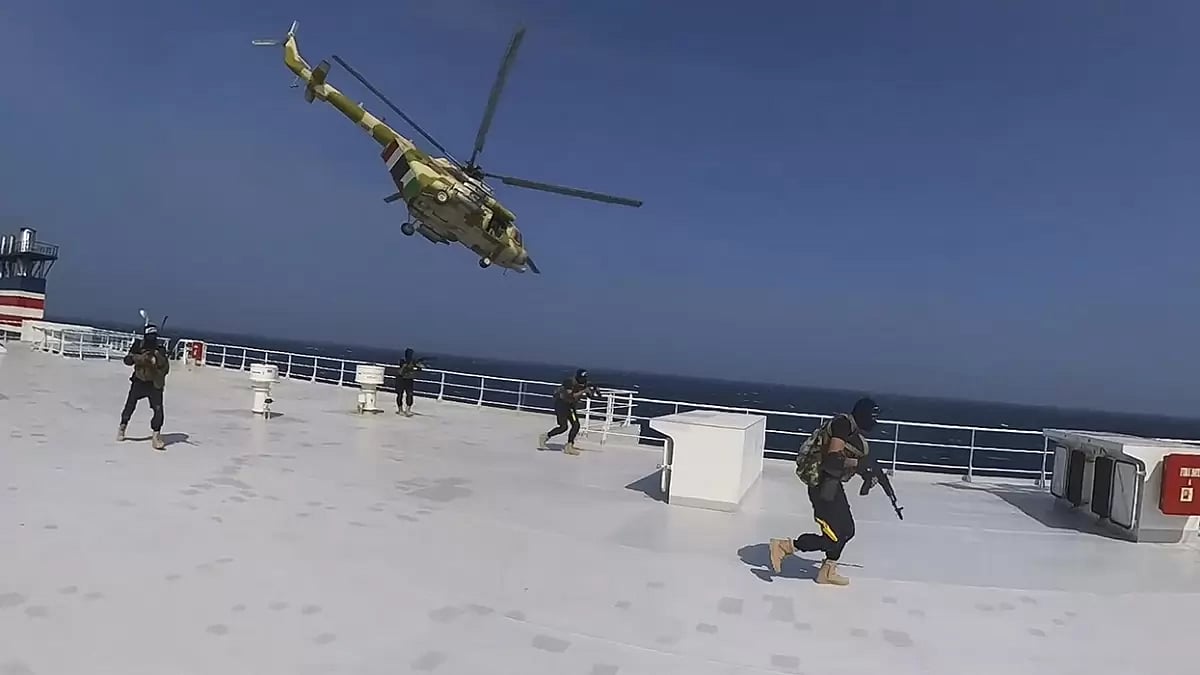 Yemen-based Houthis have attacked ships in the Red Sea lately. The photo shows Galaxy Leader cargo ship that was hijacked by Houthi rebels.