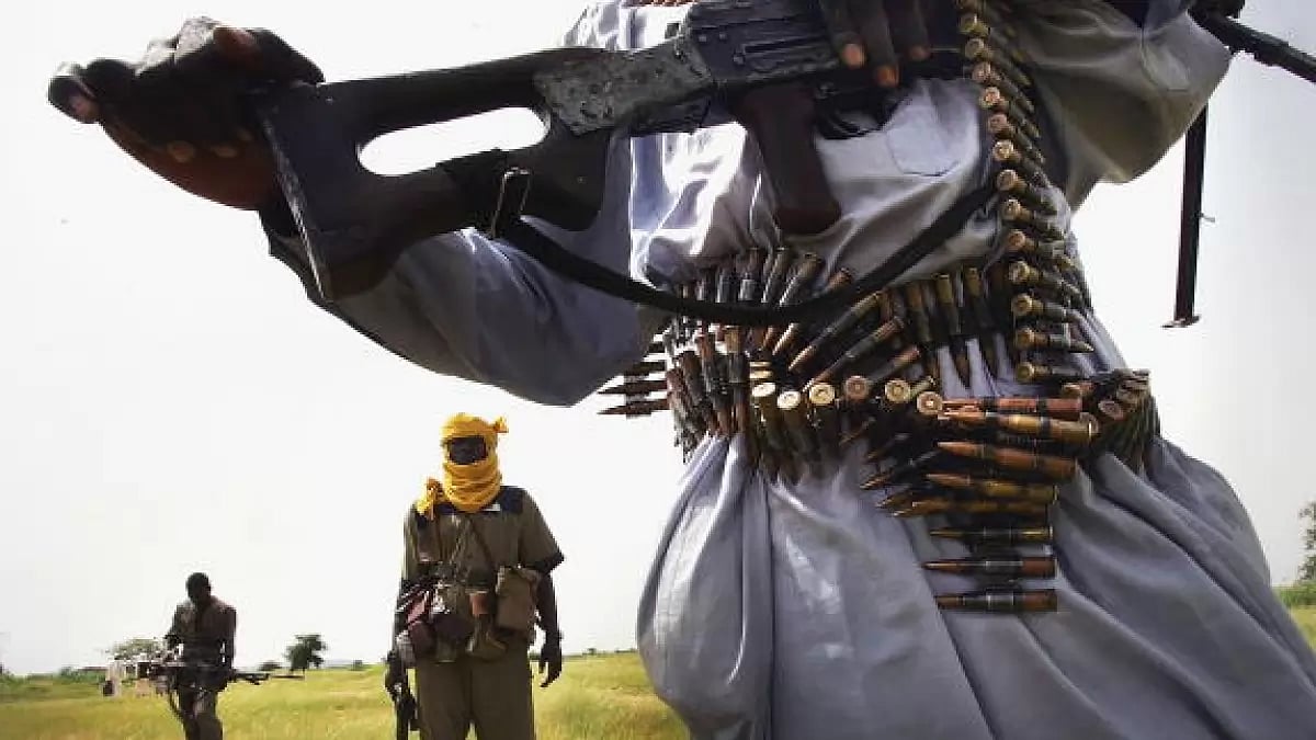 Heavily armed rebel Sudanese Justice and Equality Movement (JEM) fighters patrol 