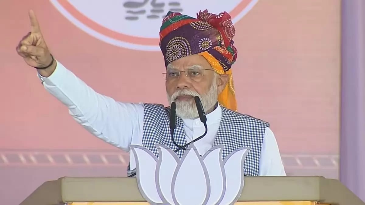 Prime Minister Narendra Modi at a rally in Rajasthan on the final day of assembly election campaigning 