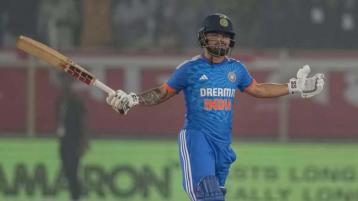 Indias Rinku Singh celebrates after winning the first T20I against Australia in Visakhapatnam. - null