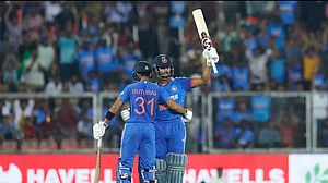 Yashasvi Jaiswal celebrating after his fifty in the 2nd T20I against Australia in Thiruvananthapuram