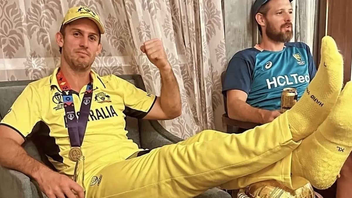 Mitch Marsh celebrating after Australia won the ODI World Cup 2023 title - null