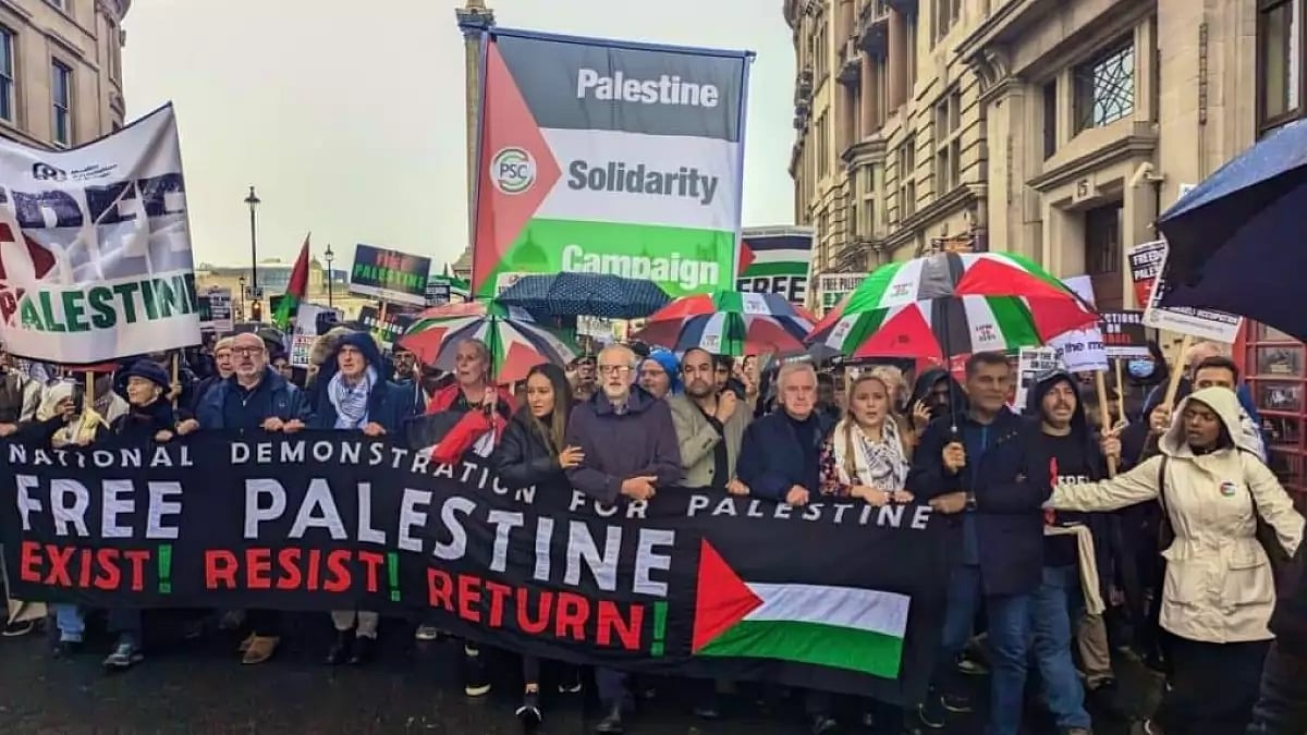 Jeremy Corbyn at a pro-Palestine gathering in UK