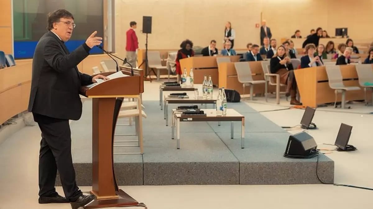 UEFA GS Theodore Theodoridis speaking at Sporting Change Forum in Geneva on Tuesday