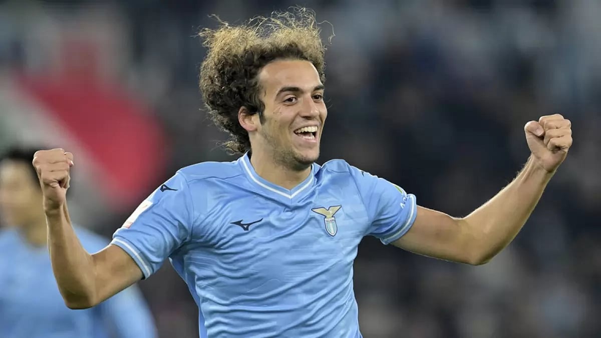 Lazio's Matteo Guendouzi celebrates his goal against Genoa during the Italian Cup football match