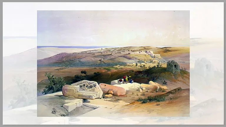'A view of Gaza', a lithograph by Scottish painter David Roberts - null