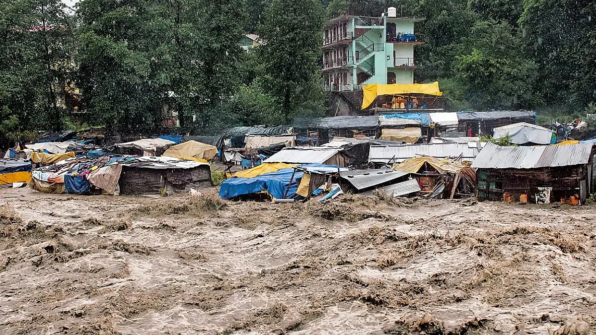 Red Alert: A swollen Beas following heavy rains in Kullu, Himachal Pradesh in July 2023