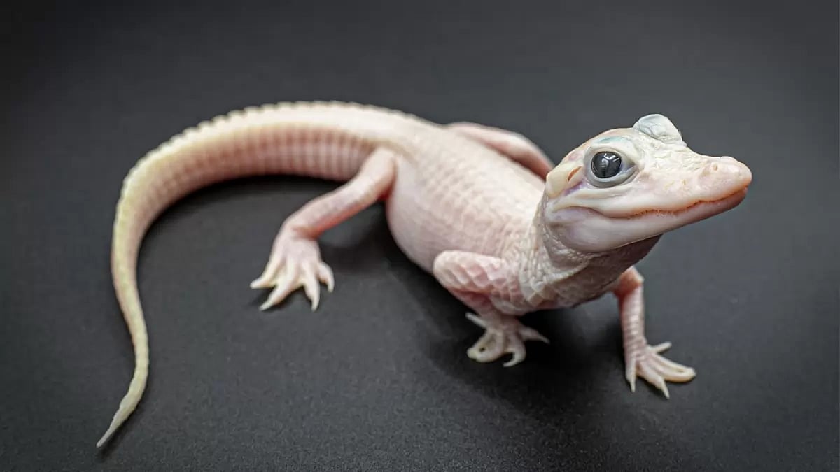 Extraordinarily Rare White Leucistic Alligator With Twinkling Blue Eyes Born