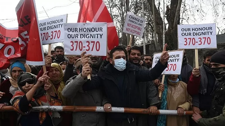 Activists of National Conference protest against the delimitation commission in Srinagar - null