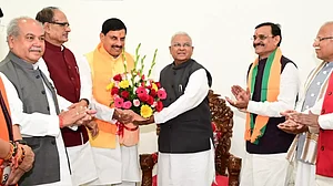 Madhya Pradesh Chief Minister-designate Mohan Yadav along with other BJP leaders meet MP Governor Mangubhai C. Patel.
