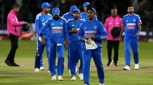 India walk back after losing the second T20I against South Africa in Gqeberha.