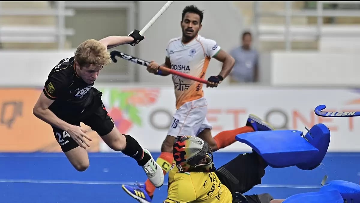 India players in action during the semi-final match against Germany in FIH Junior Men's Hockey World Cup 2023 in Kuala Lumpur, Malaysia on Thursday