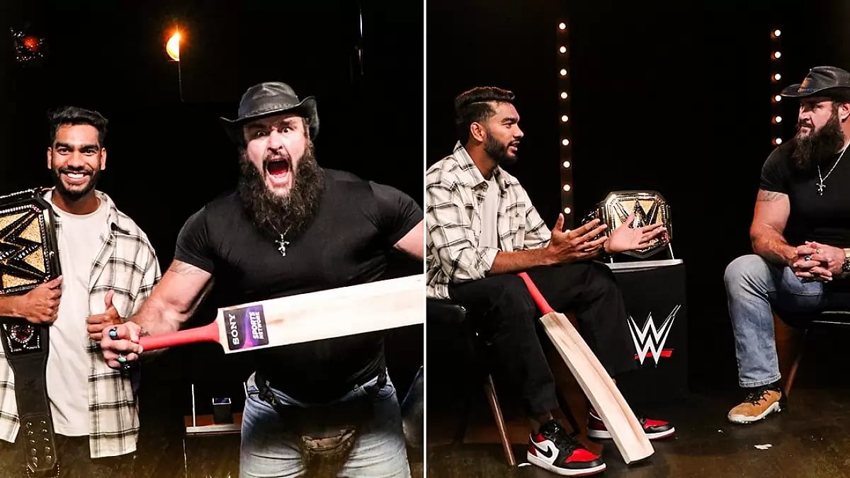 Indian cricketer Venkatesh Iyer with WWE superstar Braun Strowman