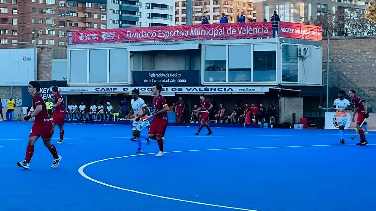 Indian hockey team in action against Belgium