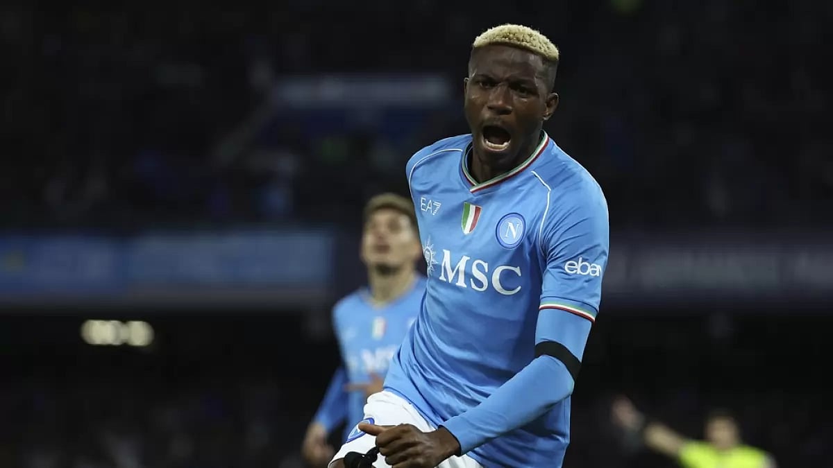 Napoli's Victor Osimhen celebrates scoring against Cagliari