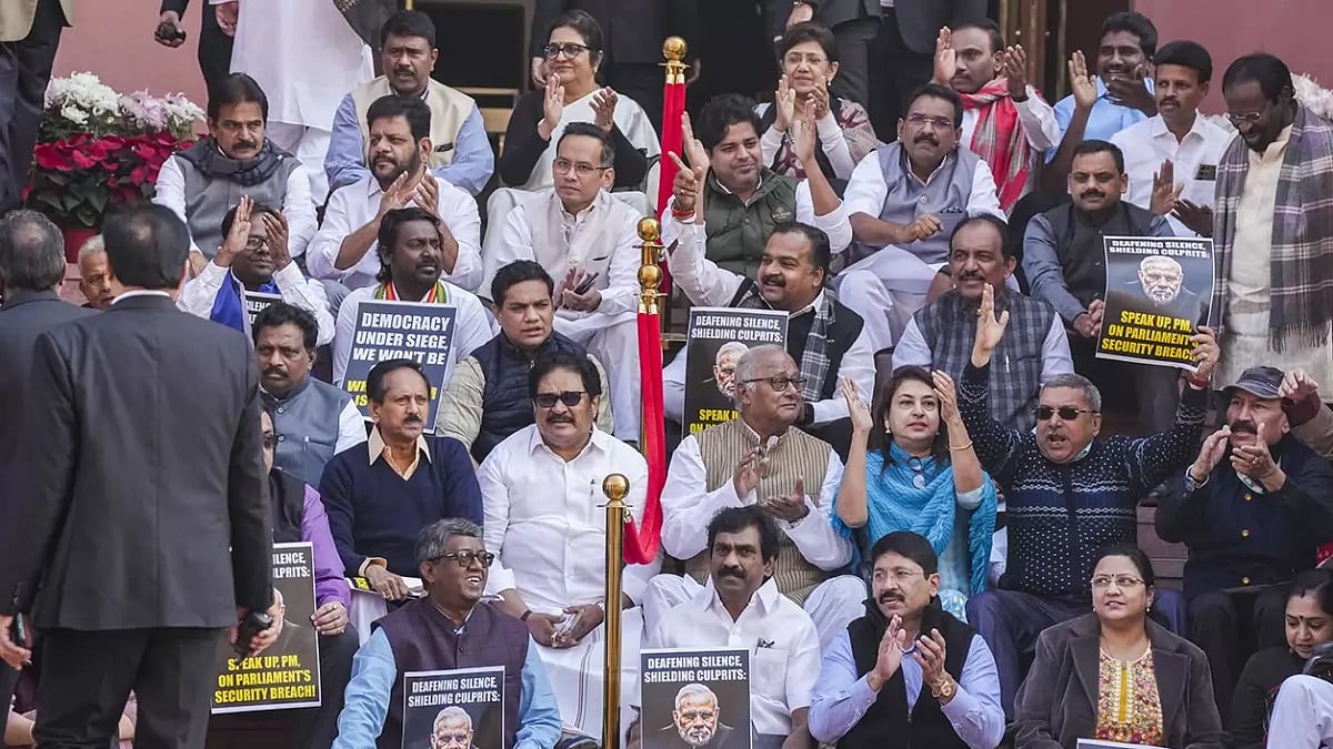 Opposition MPs during protest on suspensions.