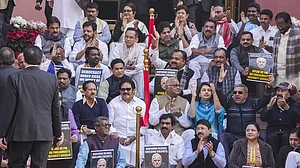 Opposition MPs during protest on suspensions.
