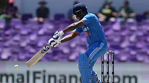Sanju Samson plays a shot during his inning against South Africa in the 3rd ODI in Paarl