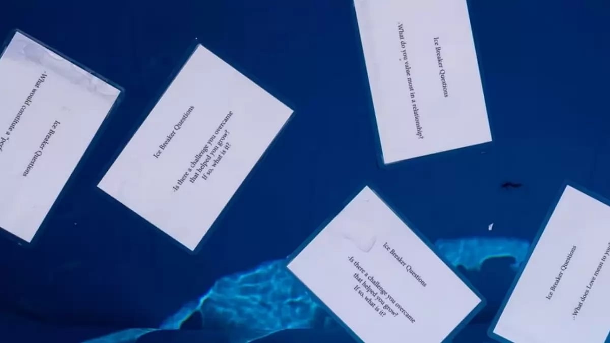  Speed dating question cards float in an ice bath in Santa Monica, California.